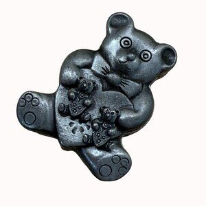 Vintage Torino Teddy Bear Brooch Pin Earrings & Necklace Set Pewter Bow Heart